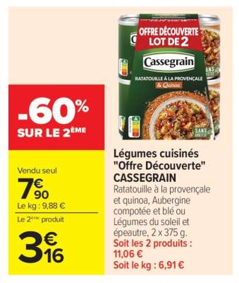 Légumes cuisinés "Offre Découverte" CASSEGRAIN