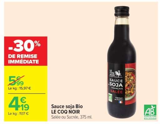 Sauce soja Bio LE COQ NOIR