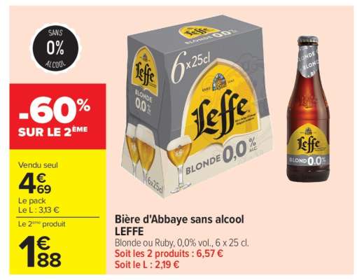 Bière d'Abbaye sans alcool LEFFE