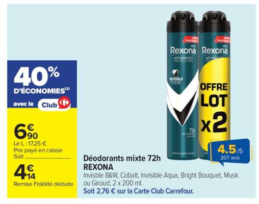 Déodorants mixte 72h REXONA