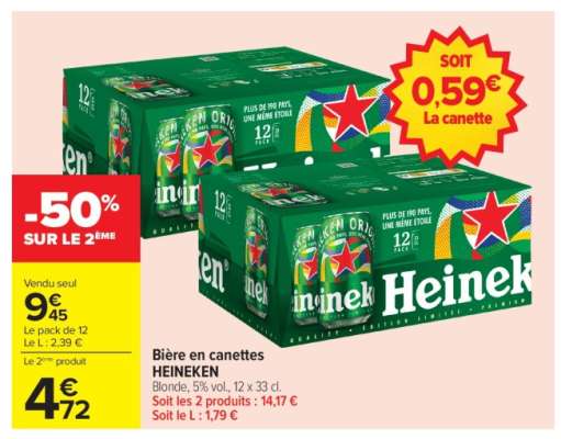 Bière en canettes HEINEKEN