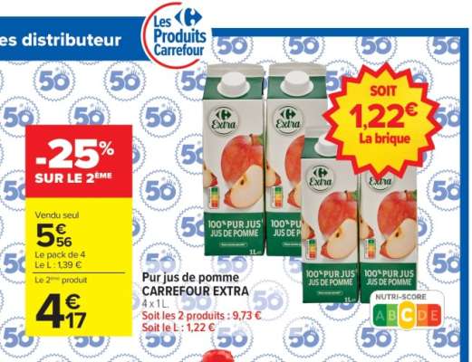 Pur jus de pomme CARREFOUR EXTRA