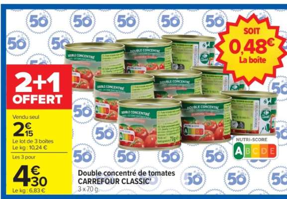 Double concentré de tomates CARREFOUR CLASSIC’