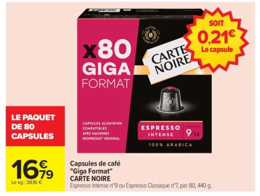 Capsules de café "Giga Format" CARTE NOIRE