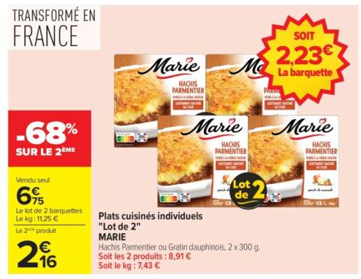 Plats cuisinés individuels "Lot de 2" MARIE