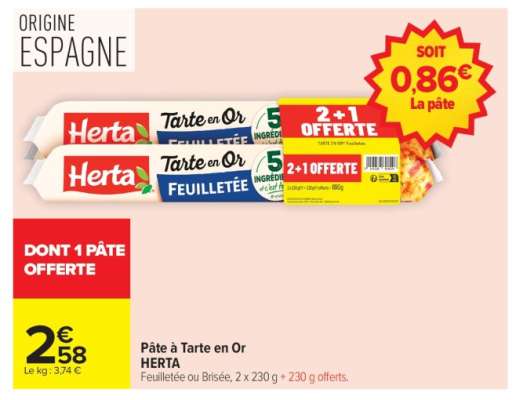 Pâte à tarte en or Herta