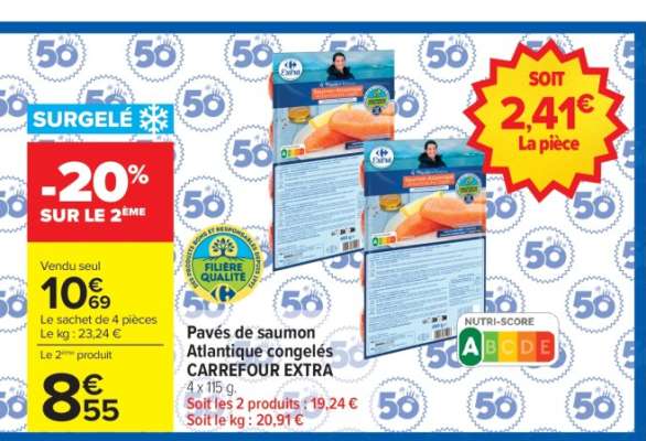 Pavés de saumon Atlantique congelés CARREFOUR EXTRA