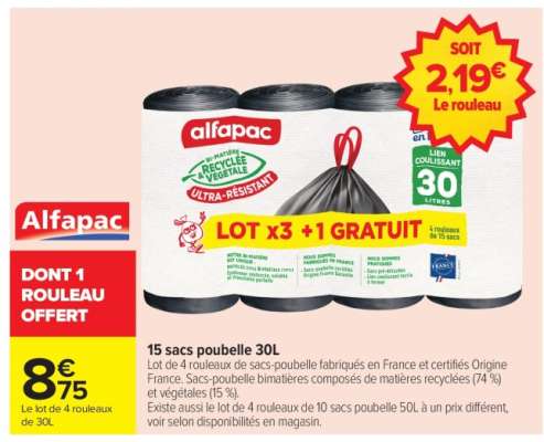 Alfapac 15 sacs poubelle 30L