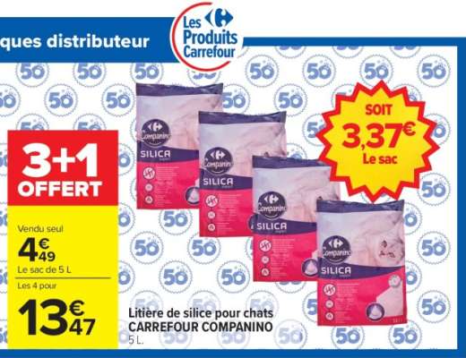 Litière de Silice pour chats CARREFOUR COMPANINO 5 L