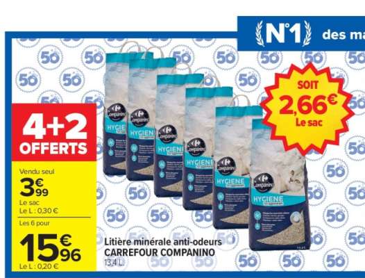 Litière minérale anti-odeurs CARREFOUR COMPANINO