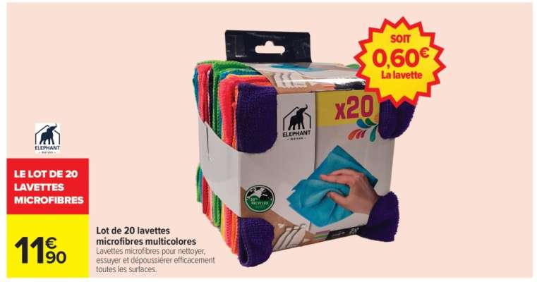 LE LOT DE 20 LAVETTES MICROFIBRES