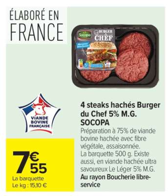 4 steaks hachés Burger du Chef 5% M.G. SOCOPA