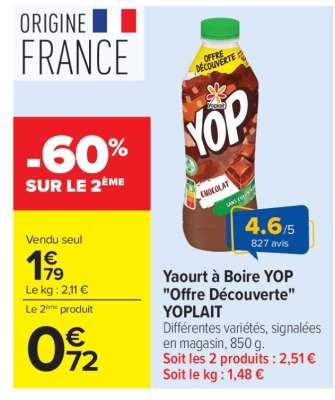 Yaourt à boire YOP "Offre Découverte" YOPLAIT