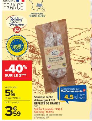 Saucisse sèche d'Auvergne I.G.P. REFLETS DE FRANCE