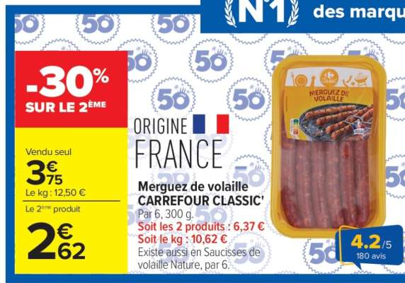 Merguez de volaille CARREFOUR CLASSIC’