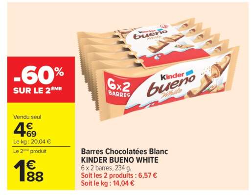 Barres Chocolatées Blanc KINDER BUENO WHITE