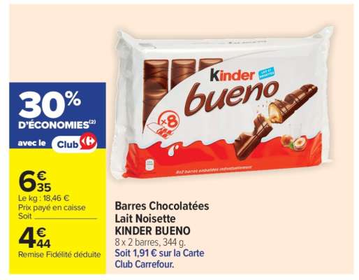 Barres Chocolatées Lait Noisette KINDER BUENO