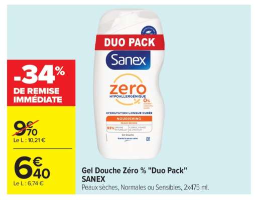 Gel Douche Zéro % "Duo Pack" SANEX