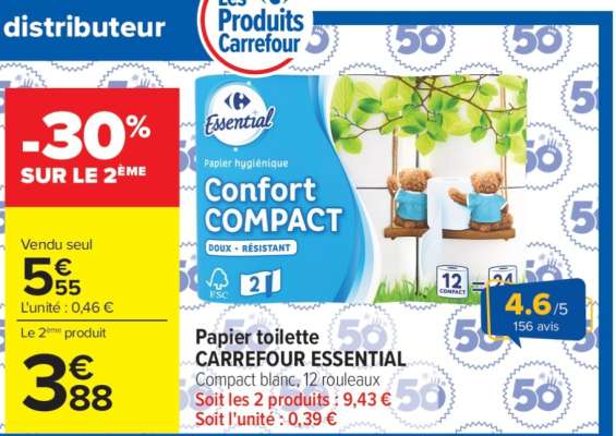 Papier toilette CARREFOUR ESSENTIAL