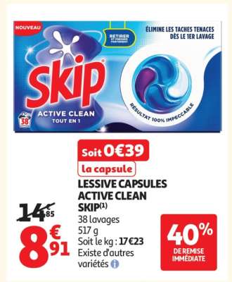 LESSIVE CAPSULES ACTIVE CLEAN SKIP
