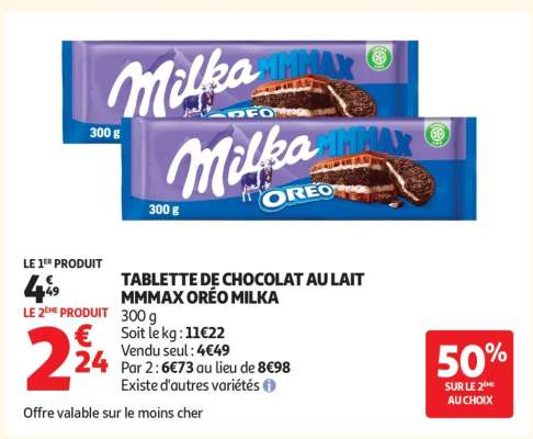TABLETTE DE CHOCOLAT AU LAIT MMMAX ORÉO MILKA