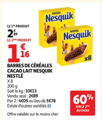 BARRES DE CÉRÉALES CACAO LAIT NESQUIK NESTLÉ