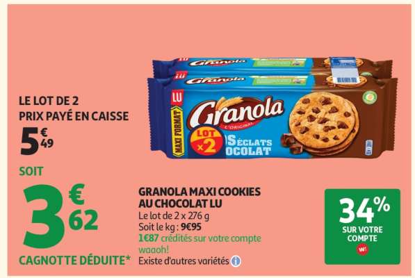 GRANOLA MAXI COOKIES AU CHOCOLAT LU