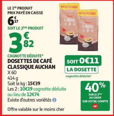 DOSETTES DE CAFÉ CLASSIQUE AUCHAN
