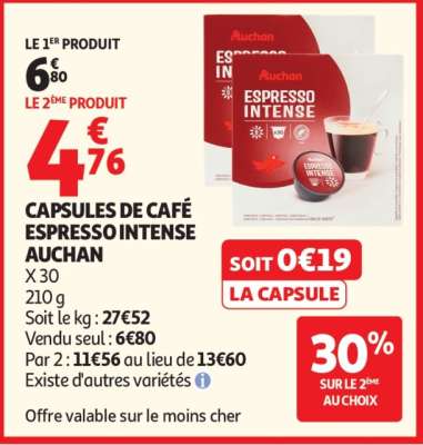 CAPSULES DE CAFÉ ESPRESSO INTENSE AUCHAN