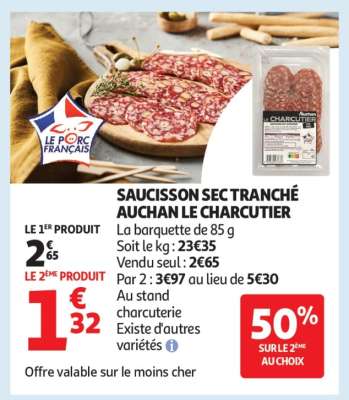 Saucisson Sec Tranché Auchan Le Charcutier