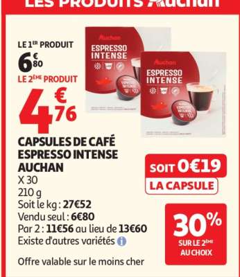 CAPSULES DE CAFÉ ESPRESSO INTENSE AUCHAN