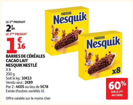 BARRES DE CÉRÉALES CACAO LAIT NESQUIK NESTLÉ
