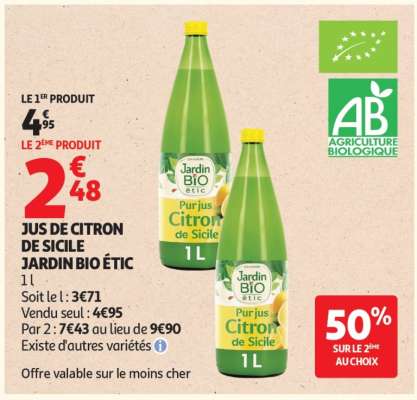 JUS DE CITRON DE SICILE JARDIN BIO ÉTIC
