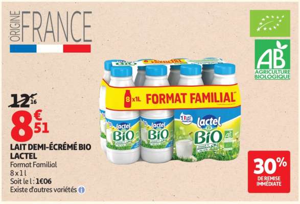 LAIT DEMI-ÉCRÉMÉ BIO LACTEL