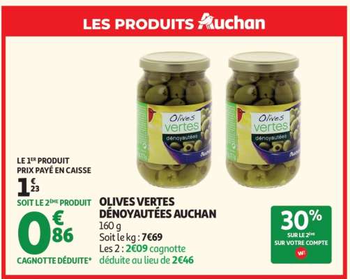 Olives Vertes Dénoyautées Auchan