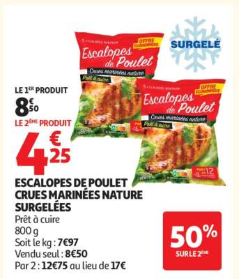 Escalopes De Poulet Crues Marinées Nature Surgelées