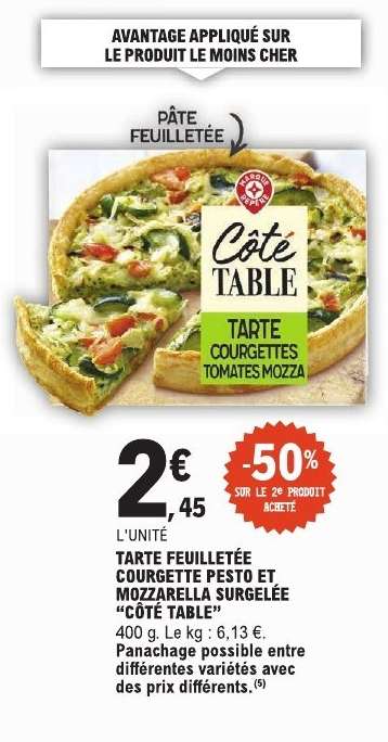 TARTE FEUILLETÉE COURGETTE PESTO ET MOZZARELLA SURGELÉE “CÔTÉ TABLE”
