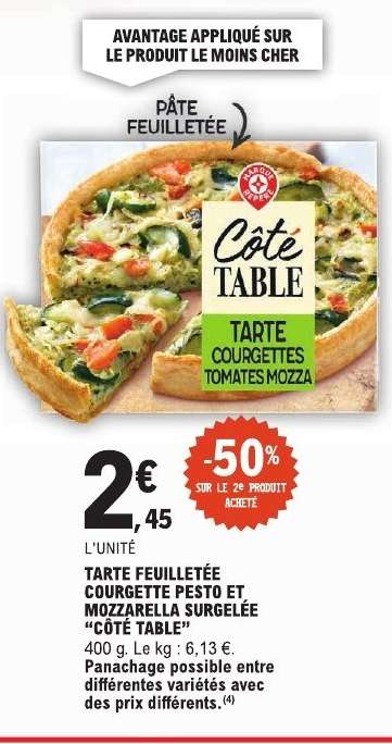 TARTE FEUILLETÉE COURGETTE PESTO ET MOZZARELLA SURGELÉE “CÔTÉ TABLE”