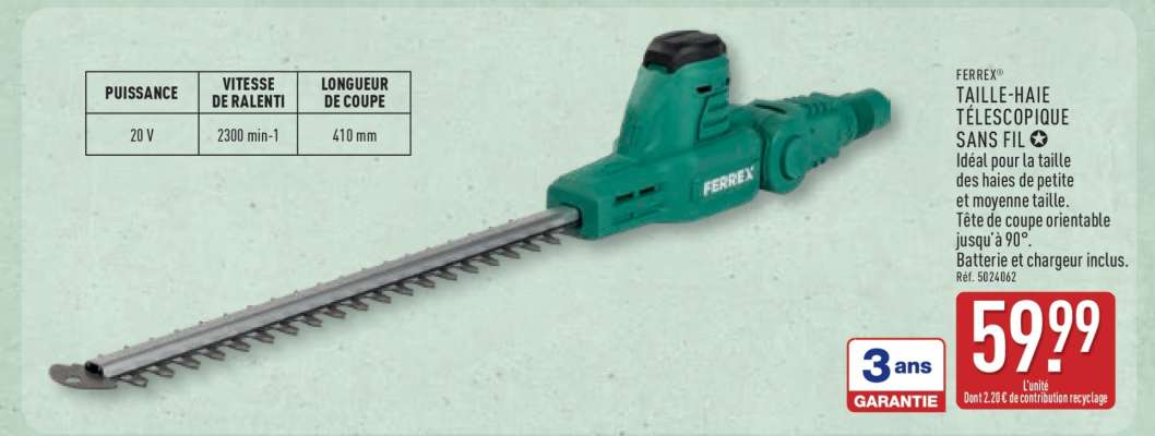 FERREX® TAILLE-HAIE TÉLESCOPIQUE SANS FIL