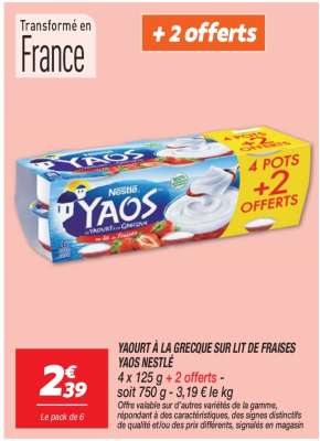 YAOURT À LA GRECQUE SUR LIT DE FRAISES YAOS NESTLÉ
