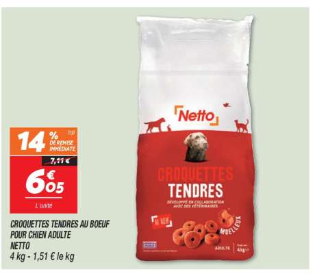 CROQUETTES TENDRES AU BOEUF POUR CHIEN ADULTE NETTO