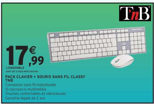 PACK CLAVIER + SOURIS SANS FIL CLASSY TNB
