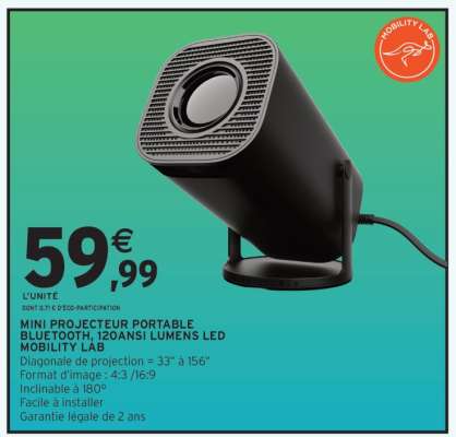 MINI PROJECTEUR PORTABLE BLUETOOTH, 120ANSI LUMENS LED MOBILITY LAB