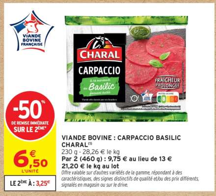 VIANDE BOVINE : CARPACCIO BASILIC CHARAL