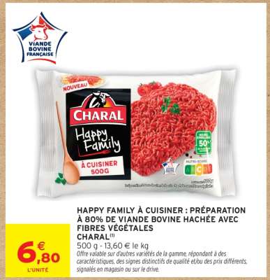 HAPPY FAMILY À CUISINER : PRÉPARATION À 80% DE VIANDE BOVINE HACHÉE AVEC FIBRES VÉGÉTALES CHARAL