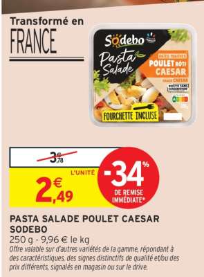 Pasta Salade Poulet Caesar Sodebo