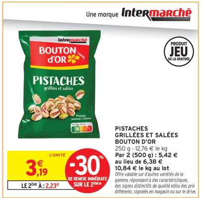PISTACHES GRILLÉES ET SALÉES BOUTON D'OR