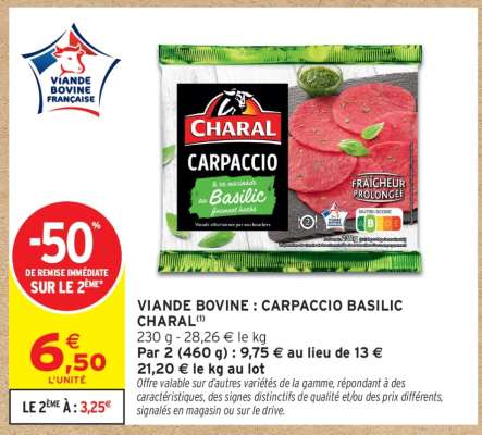 VIANDE BOVINE : CARPACCIO BASILIC CHARAL
