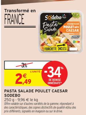 Pasta Salade Poulet Caesar Sodebo