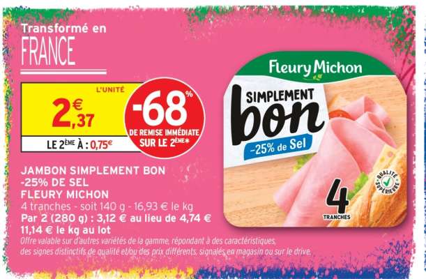 Jambon Simplement Bon -25% de Sel Fleury Michon